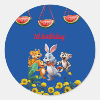 dier leuk feestje verjaardag Uitnodiging Ronde Sticker