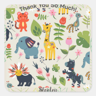 Dier Oerwoud pastel bladpatroon dank u Vierkante Sticker