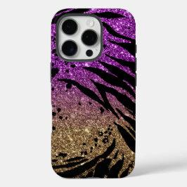 Dierafdrukken op Paarse en Gold Glitter iPhone 16 Pro Hoesje
