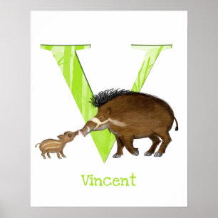 Dieren ABC V is voor Visayan warty pig afdruk Poster