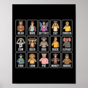 Dieren ASL Handgebaar Dieren Doof Gehoorverlies Poster