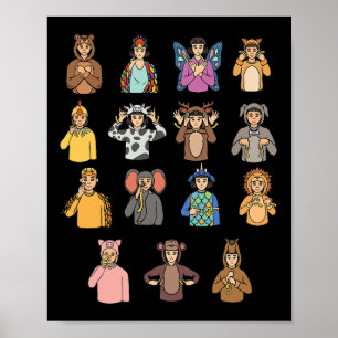Dieren ASL Handgebaar Doof Gehoorverlies Bewustzij Poster