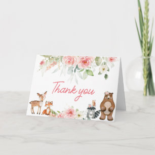 Dieren Baby Shower in het bloemrijke bos Bedankkaart