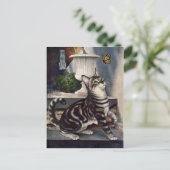  dieren, cute Tabby Cat snd Butterfly Briefkaart (Staand voorkant)