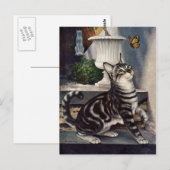  dieren, cute Tabby Cat snd Butterfly Briefkaart (Voorkant / Achterkant)