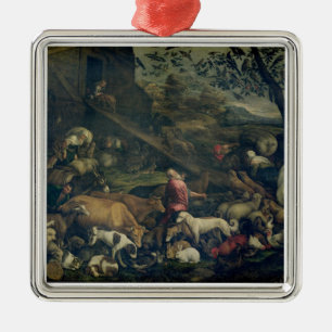 Dieren die de ark binnenkomen (olie op doek) metalen ornament