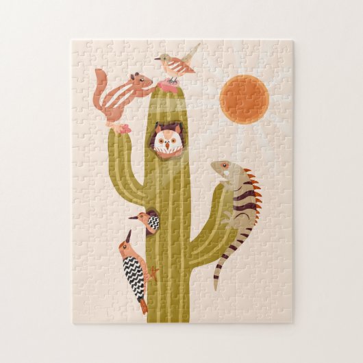 Dieren die leven in een cactus kinder puzzel (Verticaal)