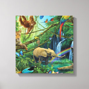 Dieren die samenleven werpen kussen canvas afdruk