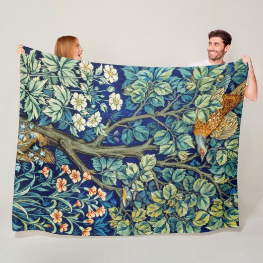 Dieren en bloemen, bos, William Morris Fleece Deken (In situ)