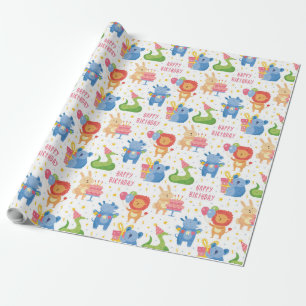 Dieren feliciteren met kinderverjaardag cadeaupapier