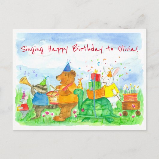 Dieren Happy Birthday Custom Name Kinder Briefkaart (Voorkant)