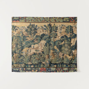 DIEREN, HORSES, WOODLAND Blue Green Florence Wandkleed