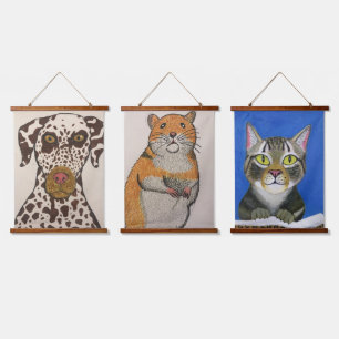 Dieren houten wandtapijt hangend wandkleed