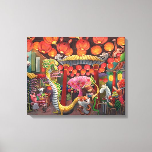Dieren in China Town Canvas Afdruk (Voorkant)