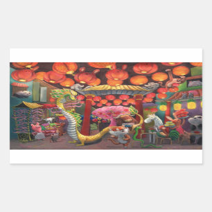 Dieren in China Town Rechthoekige Sticker