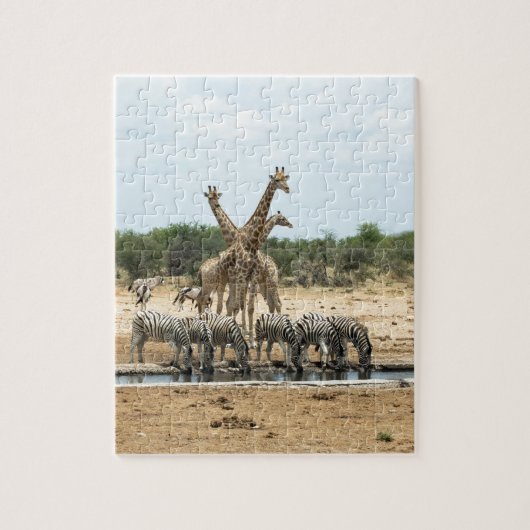 Dieren in een watergat legpuzzel (Verticaal)