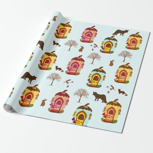 Dieren in het bos kind patroon Wrapping Paper Cadeaupapier (Uitgerold)