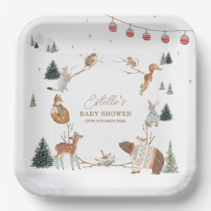 Dieren in het winterwoud Baby Shower Papieren Bordje