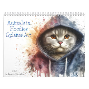 Dieren in Hoodies Splatter Art 2025 12 maand Kalender