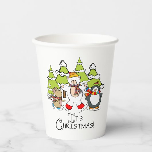 Dieren Kerstmis Papieren Bekers (Voorkant)