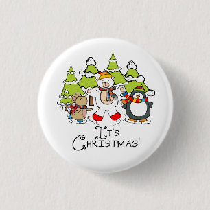 Dieren Kerstmis Ronde Button 3,2 Cm