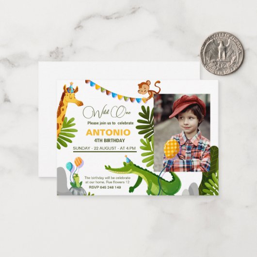 Dieren Kids Zoo Wild One Safari Verjaardagsfeestje Notitiekaartje (Voorkant / Achterkant in situ)