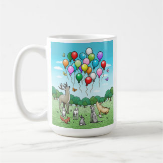 Dieren kijken naar de kleurrijke ballonnen koffiemok