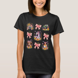 Dieren Koe Kip Paard Tractor Bloem Boerderij Vrouw T-shirt