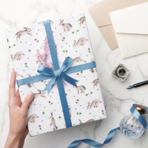 Dieren konijnen wit botanisch klaverpatroon cadeaupapier