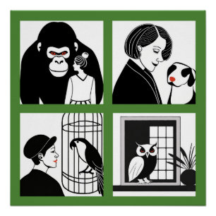 Dieren Kwartet Glanzend Poster Perfect Poster