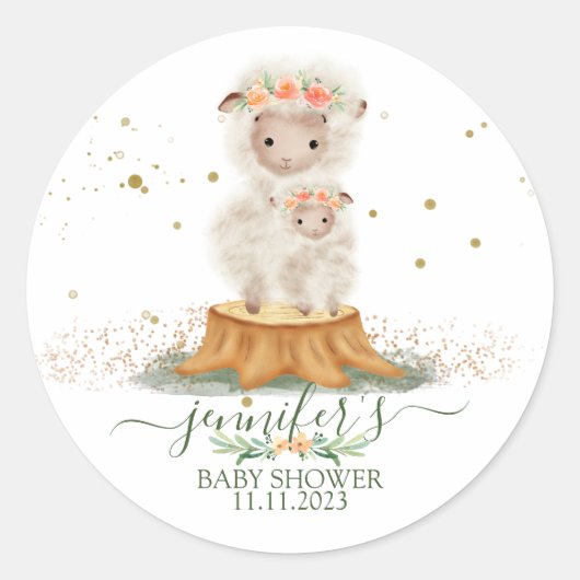 Dieren lamsveefamilie ronde sticker (Voorkant)