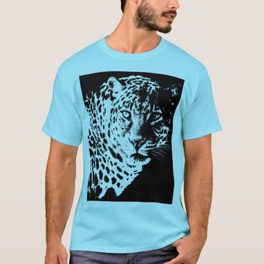 Dieren Leopard Face Modern Pop Art Sjabloon Mannen T-shirt (Voorkant)