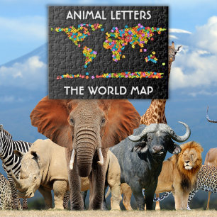 Dieren Letters Wereldkaart Alfabet Legpuzzel