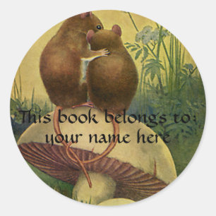  Dieren, Liefde Romance Field Mice Bookplate Ronde Sticker