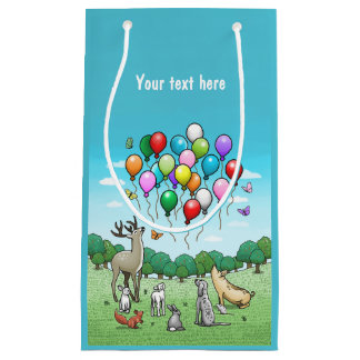 Dieren met kleurrijke verjaardagsballonnen klein cadeauzakje