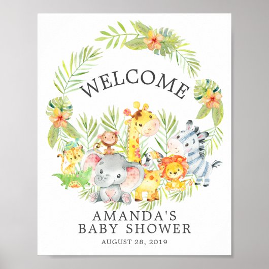 Dieren met Oerwoud en zoet Baby shower Welkome Pos Poster (Voorkant)