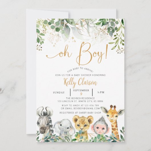 Dieren Oerwoud Safari Oh Boy Baby shower Kaart (Voorkant)