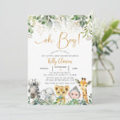 Dieren Oerwoud Safari Oh Boy Baby shower Kaart (Staand voorkant)