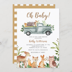 Dieren Oerwoud Vrachtwagen Baby shower Kaart