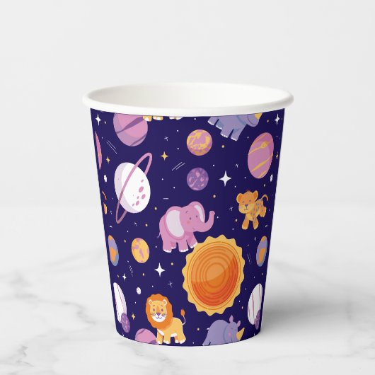 Dieren op de ruimte partij cups papieren bekers (Achterkant)