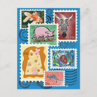 Dieren Postzegels Ansichtkaart 10-Pack Notitiekaartje