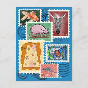 Dieren Postzegels Postkaarten Feestdagenkaart