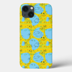 Dieren spelen baby patroon achtergrond iPhone 13 hoesje