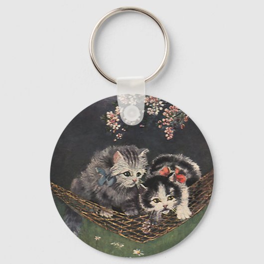  dieren, Tabby Cat of Kittens in een Hammock Sleutelhanger (Voorkant)