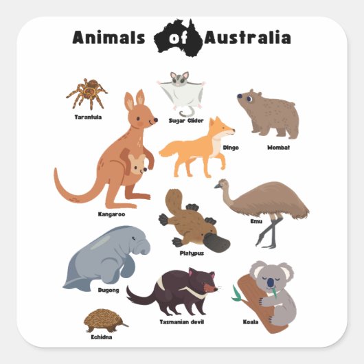 Dieren van Australië Aussie Wildlife Vierkante Sticker (Voorkant)