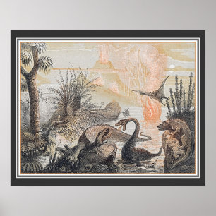 Dieren van de Prehistorische Wereld ca. jaren twin Poster