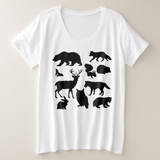 Dieren van het bos, wilde dieren grote maat t-shirt (Design voorkant)