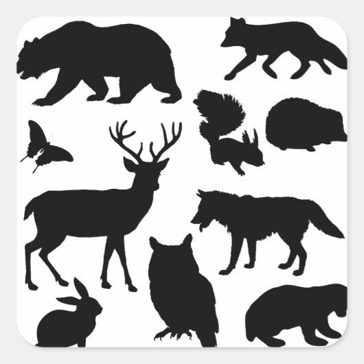 Dieren van het bos, wilde dieren vierkante sticker (Voorkant)