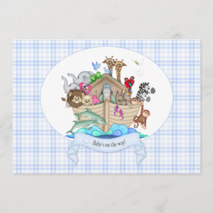 Dieren van Noah's Ark Blauw Gingham Kaart