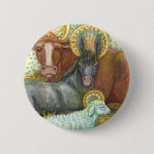 DIEREN VAN STABIEL, OX, DONKEY EN SCHAPEN RONDE BUTTON 5,7 CM (Voorkant)